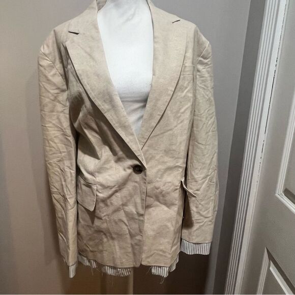 NWT Topshop oversized linen blazer with exposed stripe lining in ecru size US 8 - Picture 5 of 15